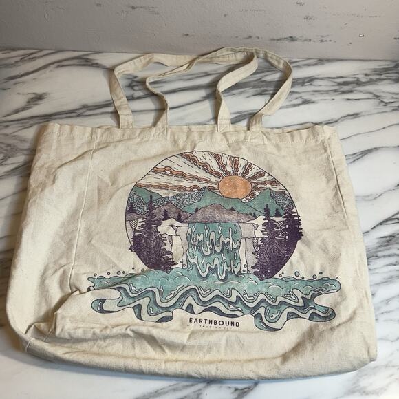 Earthbound Trading Co. Canvas Nature Mountain Tote Bag Reusable Shopping Produce - Picture 1 of 4